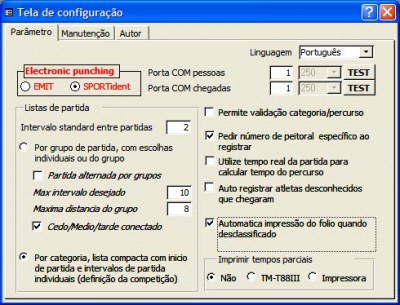 A configuração para o Brasil com SPORTident