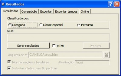 - Resultados separados por Categoria / Classe especial / Percurso<br />- para imprimir ou para Internet (HTML)