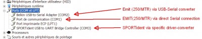 COM1 Standard Port<br />COM2 USB adapter<br />COM3 SPORTIdent BSF7 connection